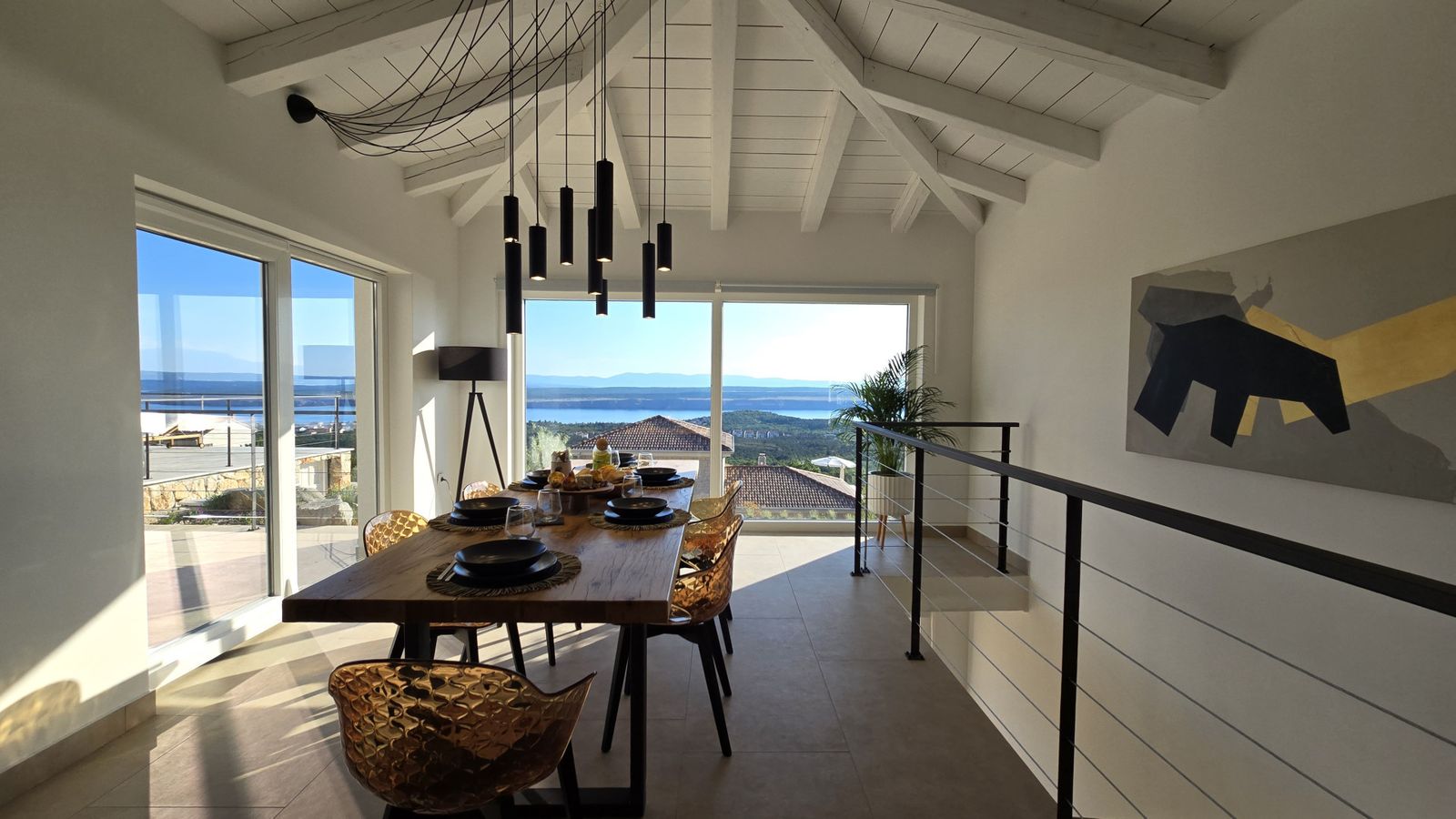Dining room, sea beyond at Villa Casa Bacchus