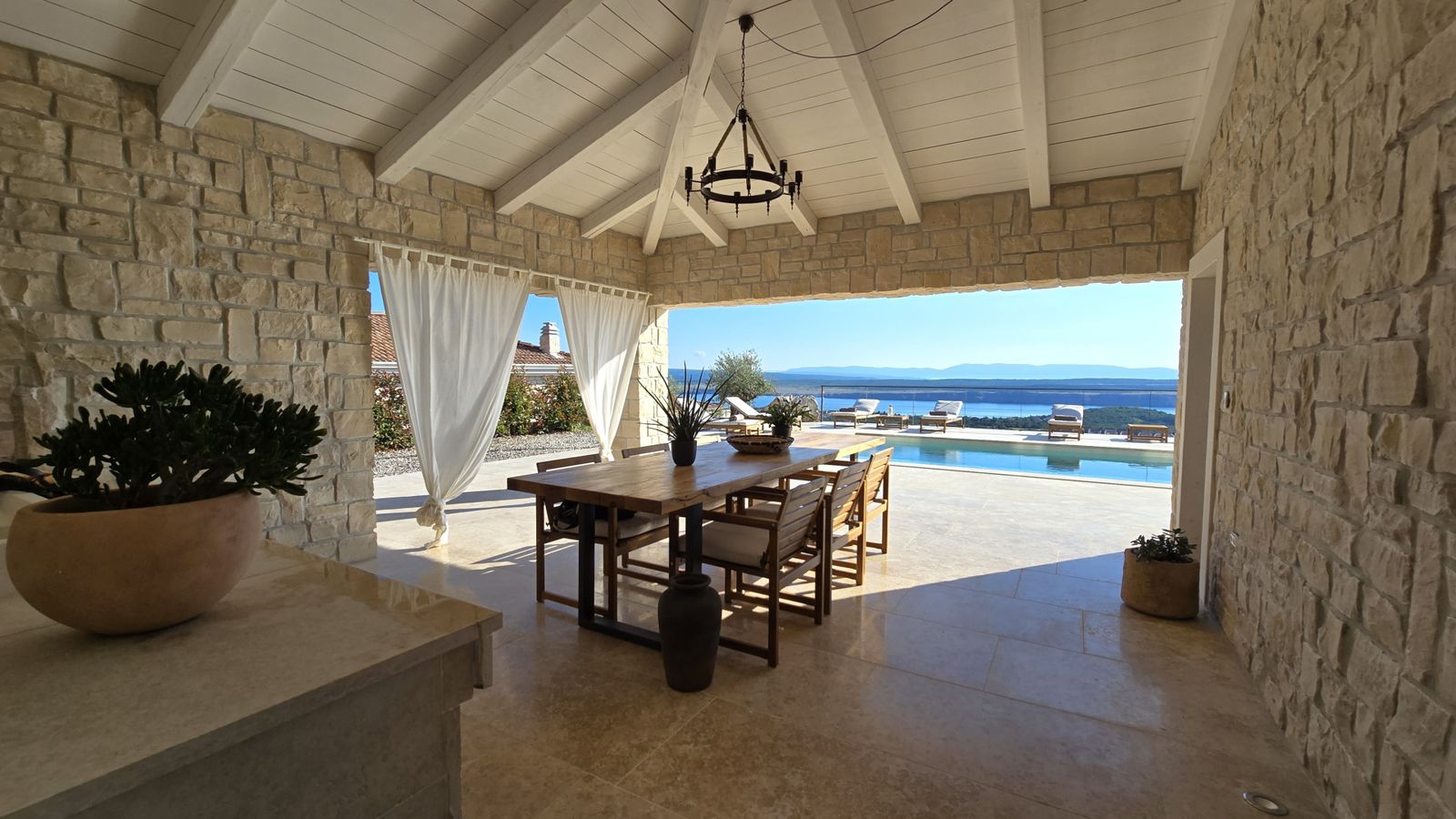 Dinner, pool and sea at Villa Casa Bacchus