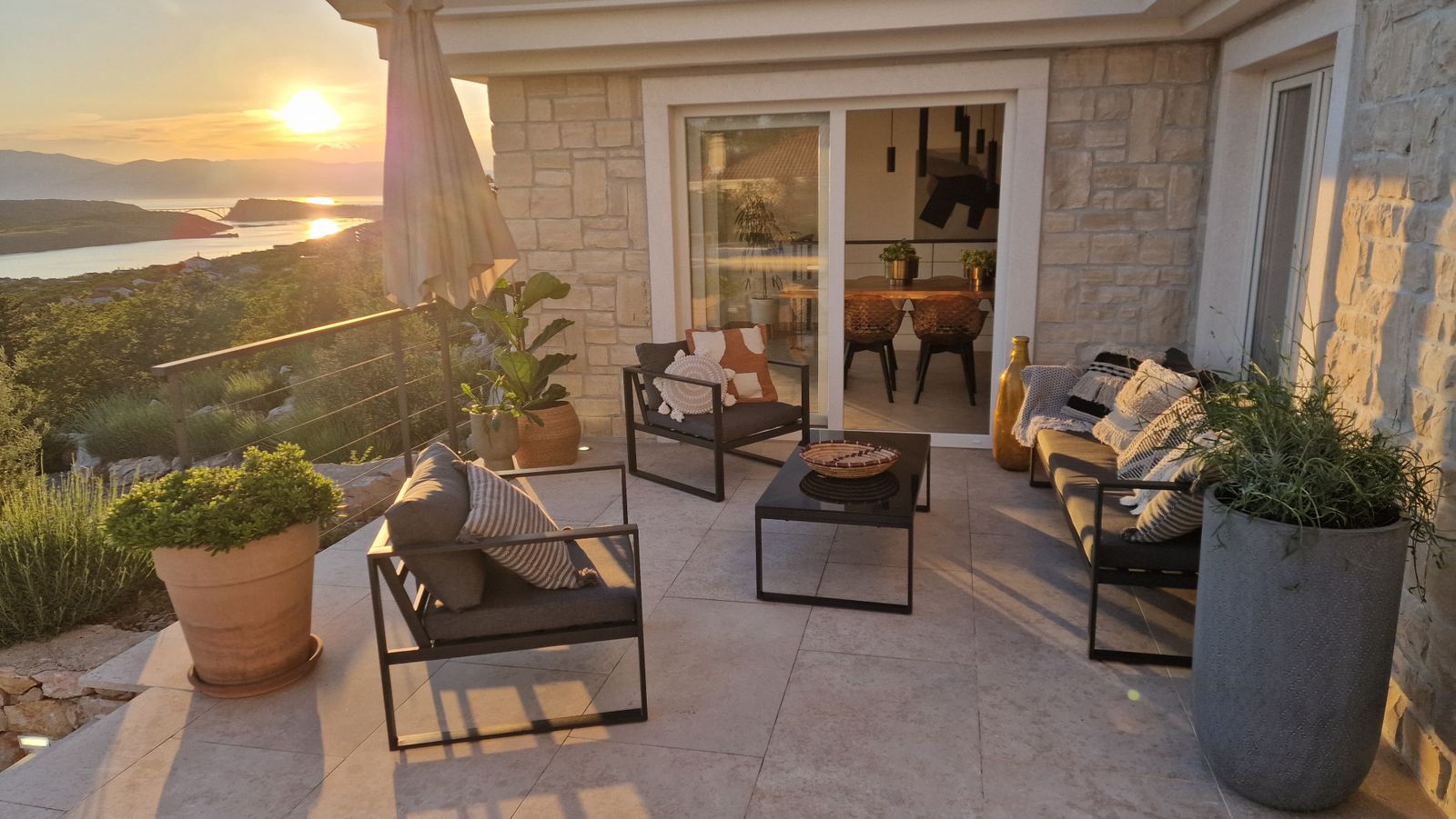 Sunset on the terrace at Villa Casa Bacchus